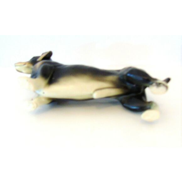VTG Japan Porcelain DACHSHUND DOG FIGURINE Black Tan White Paws Male 7" Long - Picture 6 of 7